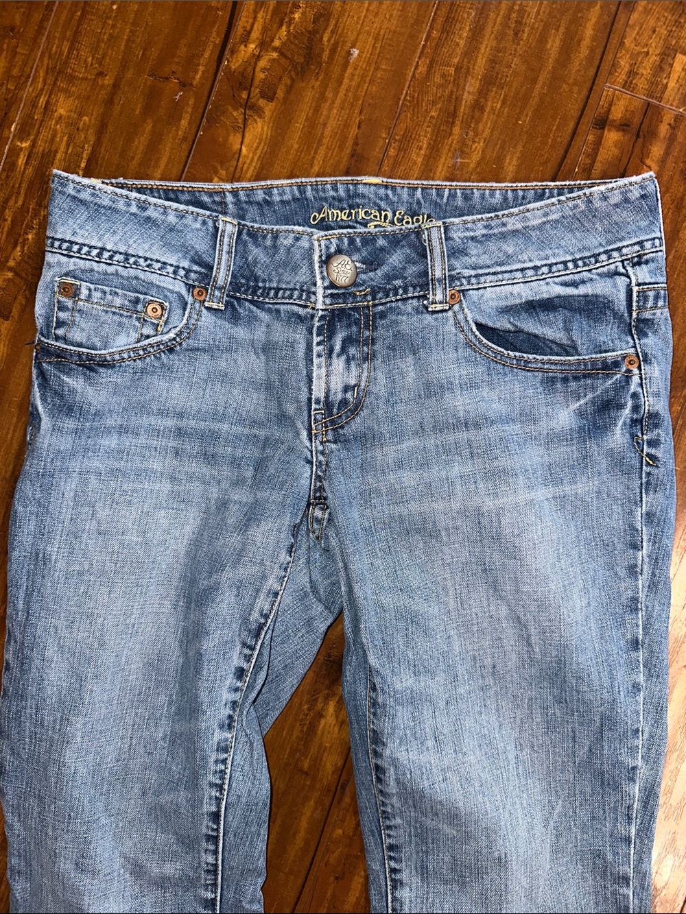 American Eagle Artist Flare Jeans Size 6 Long Y2K Low Rise Distressed